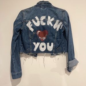 Customized Zara cropped jean jacket W/ graffiti